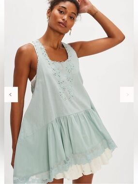 63SS. New Free People Sunset Treasure Tunic L  embroidered Tiered cotton